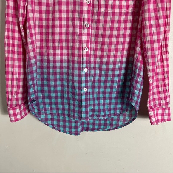 Anthropologie Pilcro Deb Gingham Buttondown Shirt Size XS Pink Blue Ombré preppy - Picture 7 of 14